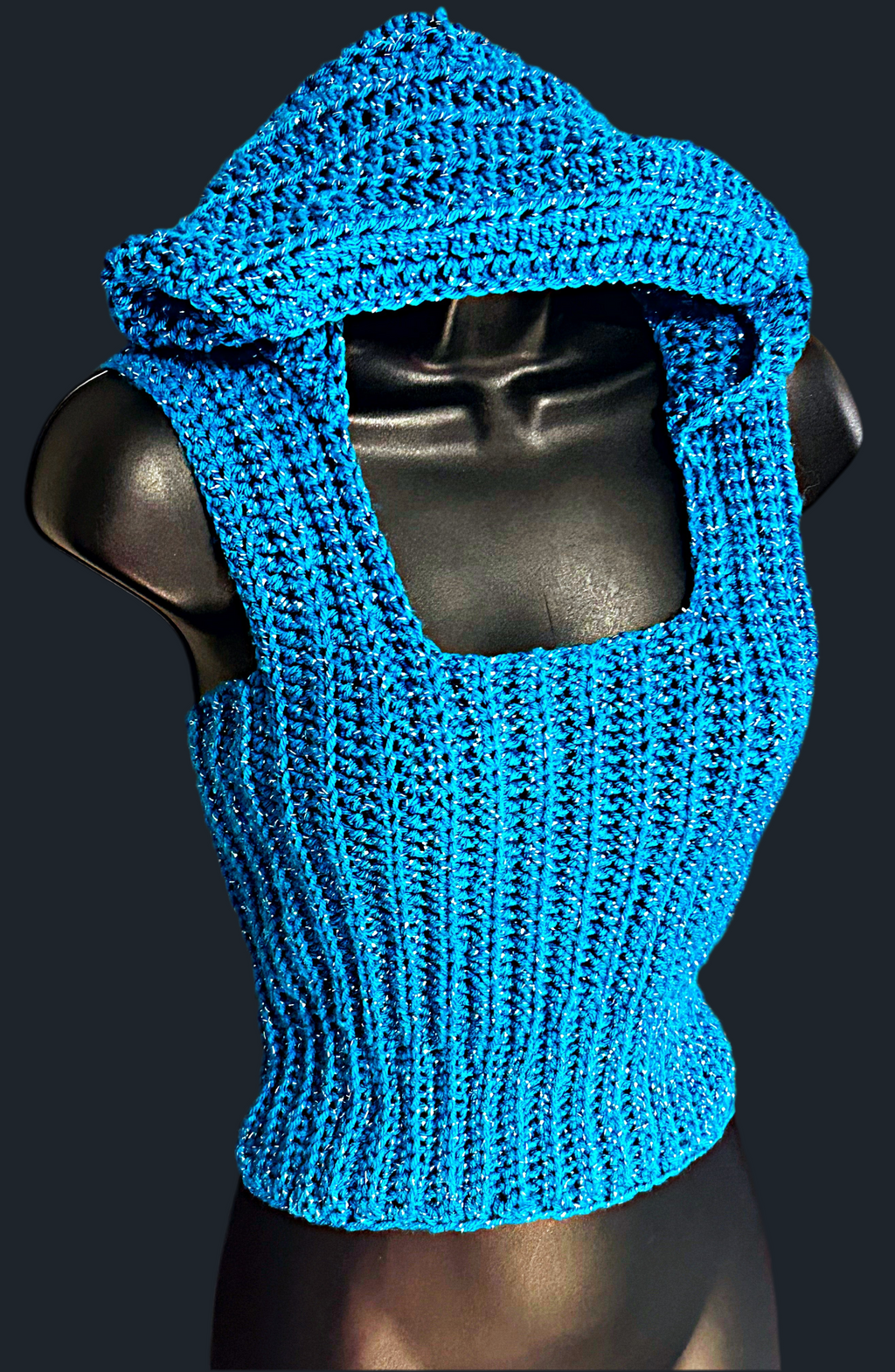 Crochet electric blue hoodie sleeveless