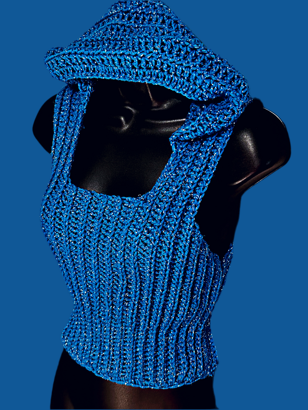 Crochet electric blue hoodie sleeveless