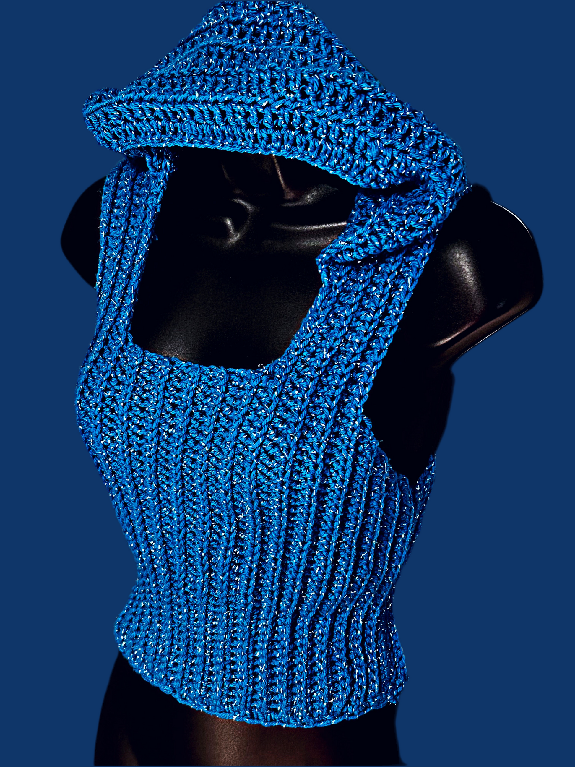 Crochet electric blue hoodie sleeveless