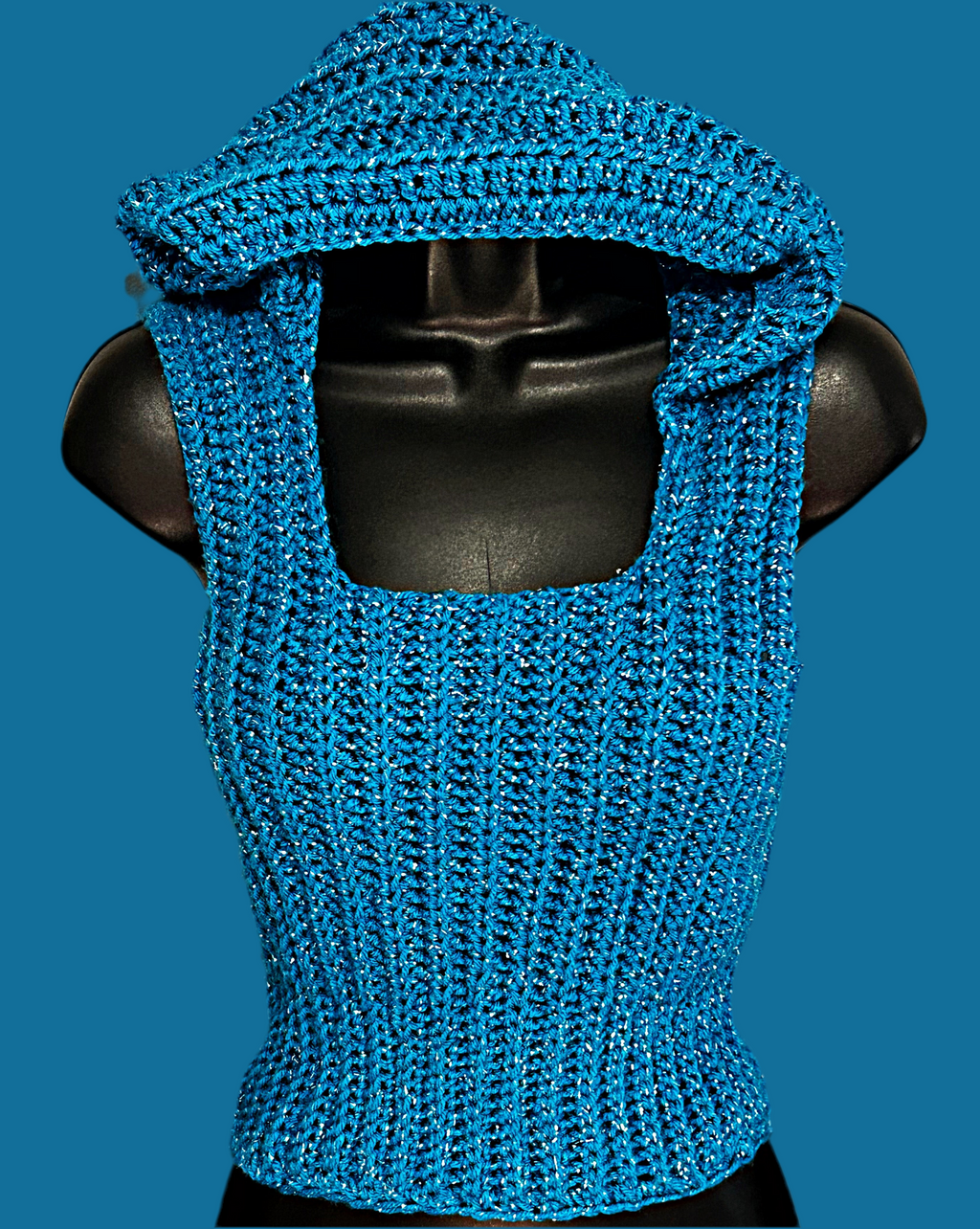 Crochet electric blue hoodie sleeveless