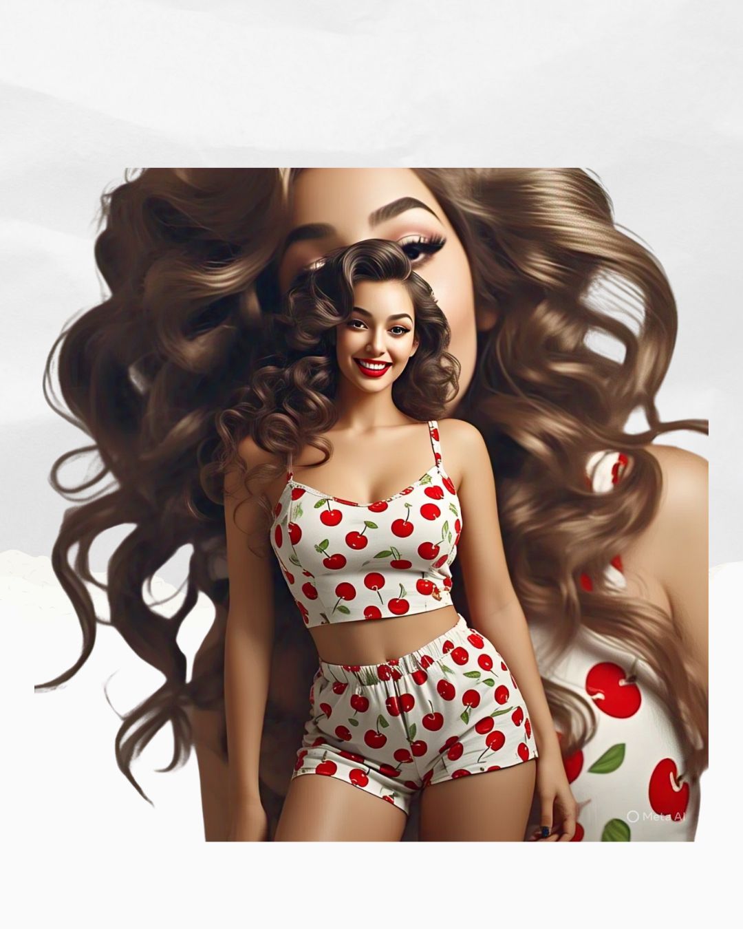 Cherry Printed tank cozy sexy pajama set with shorts