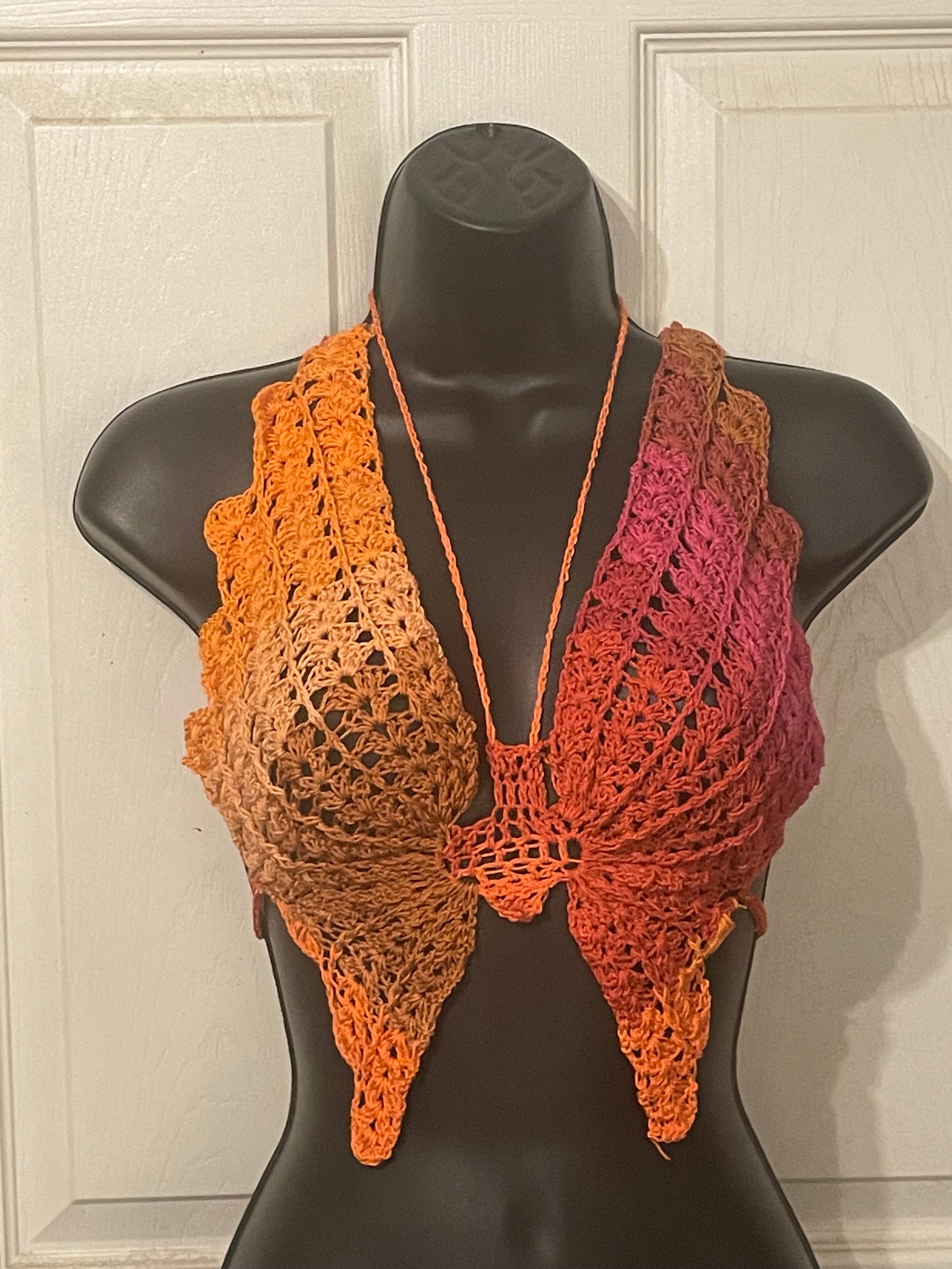 Orange/Red butterfly crochet top