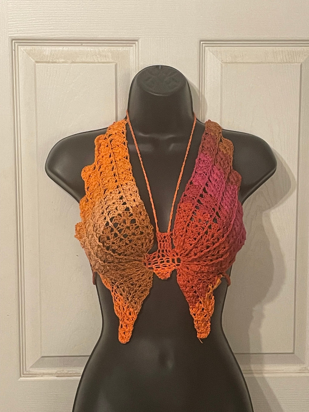 Orange/Red butterfly crochet top