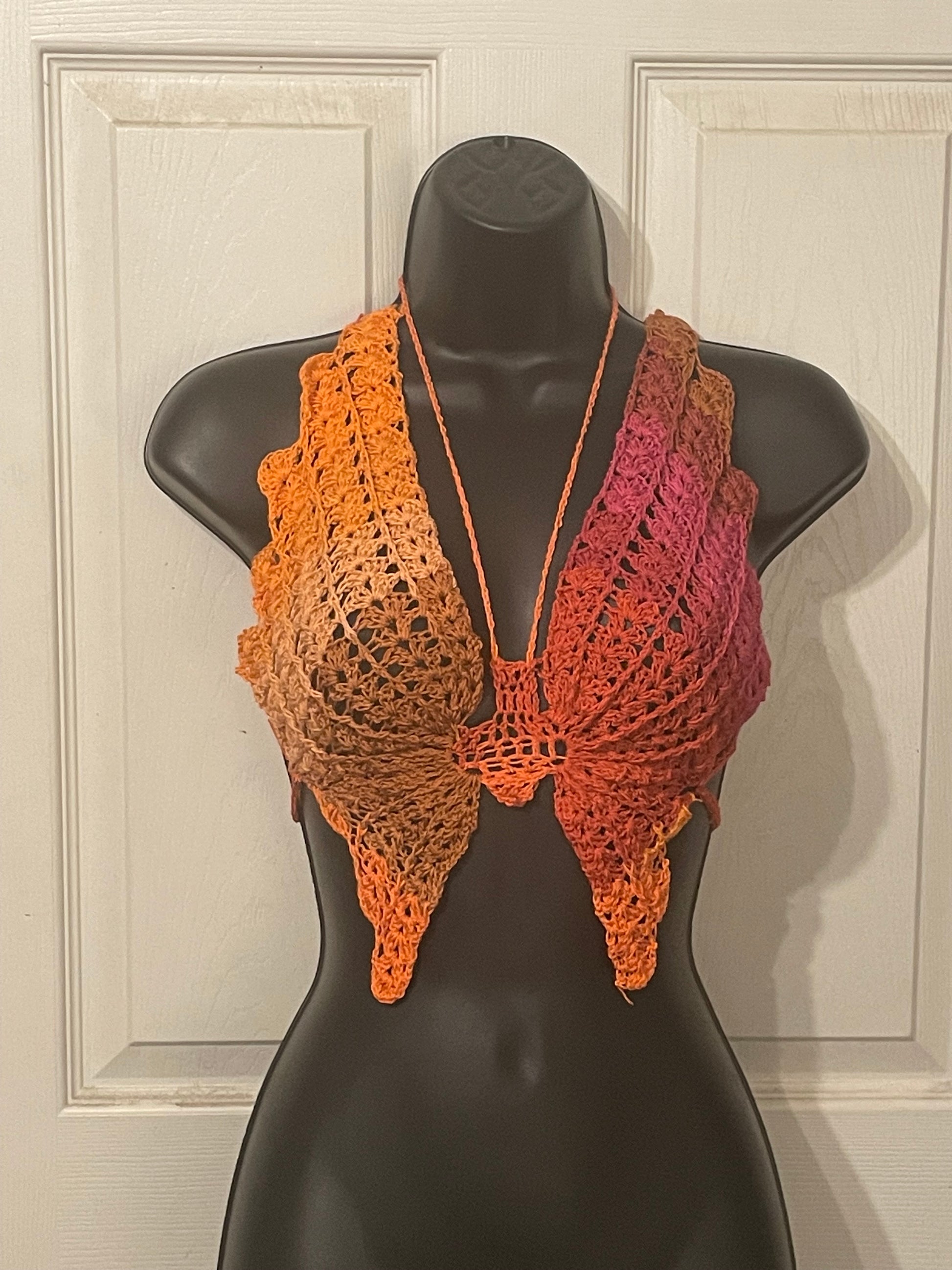Orange/Red butterfly crochet top