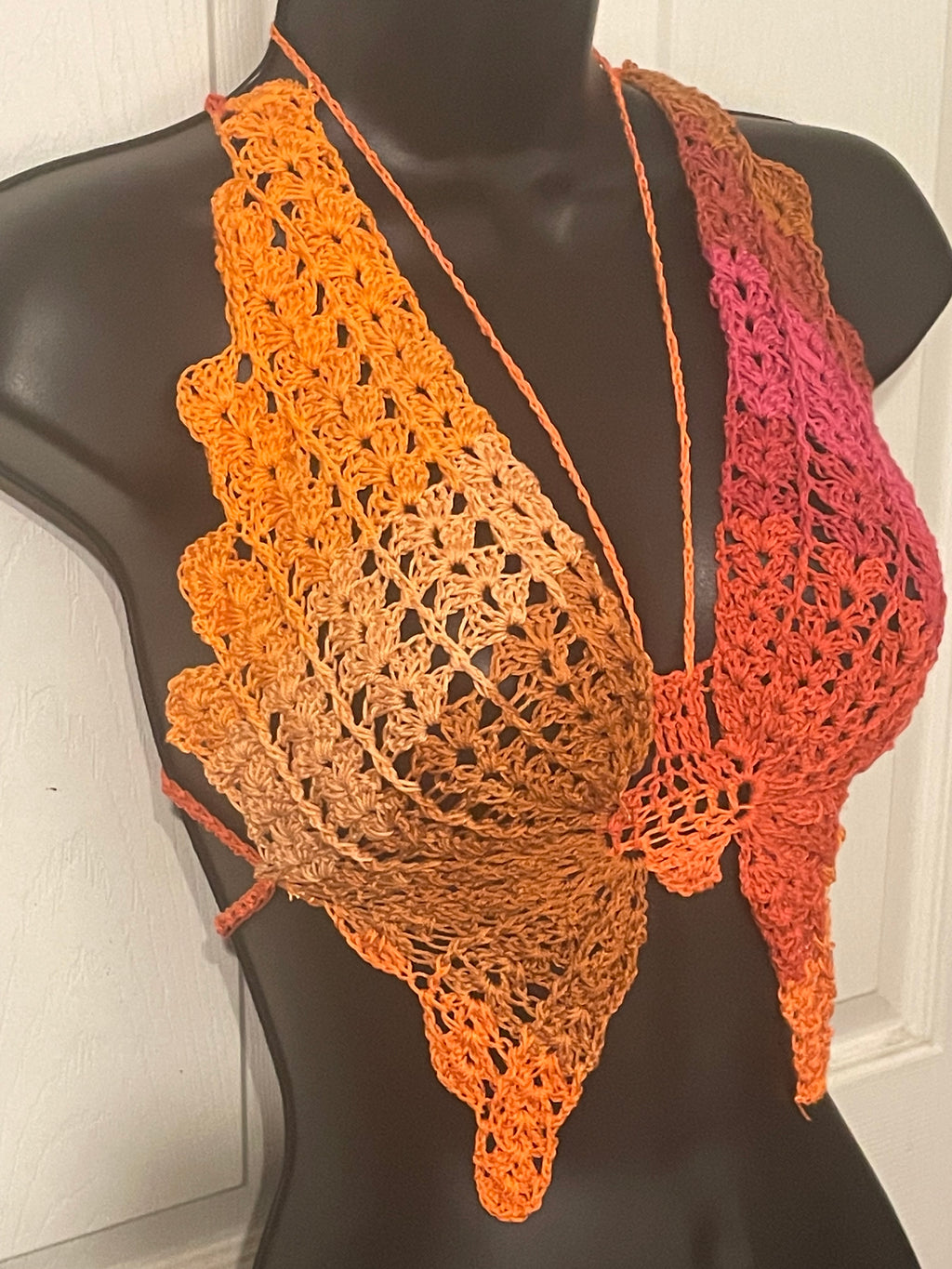 Orange/Red butterfly crochet top