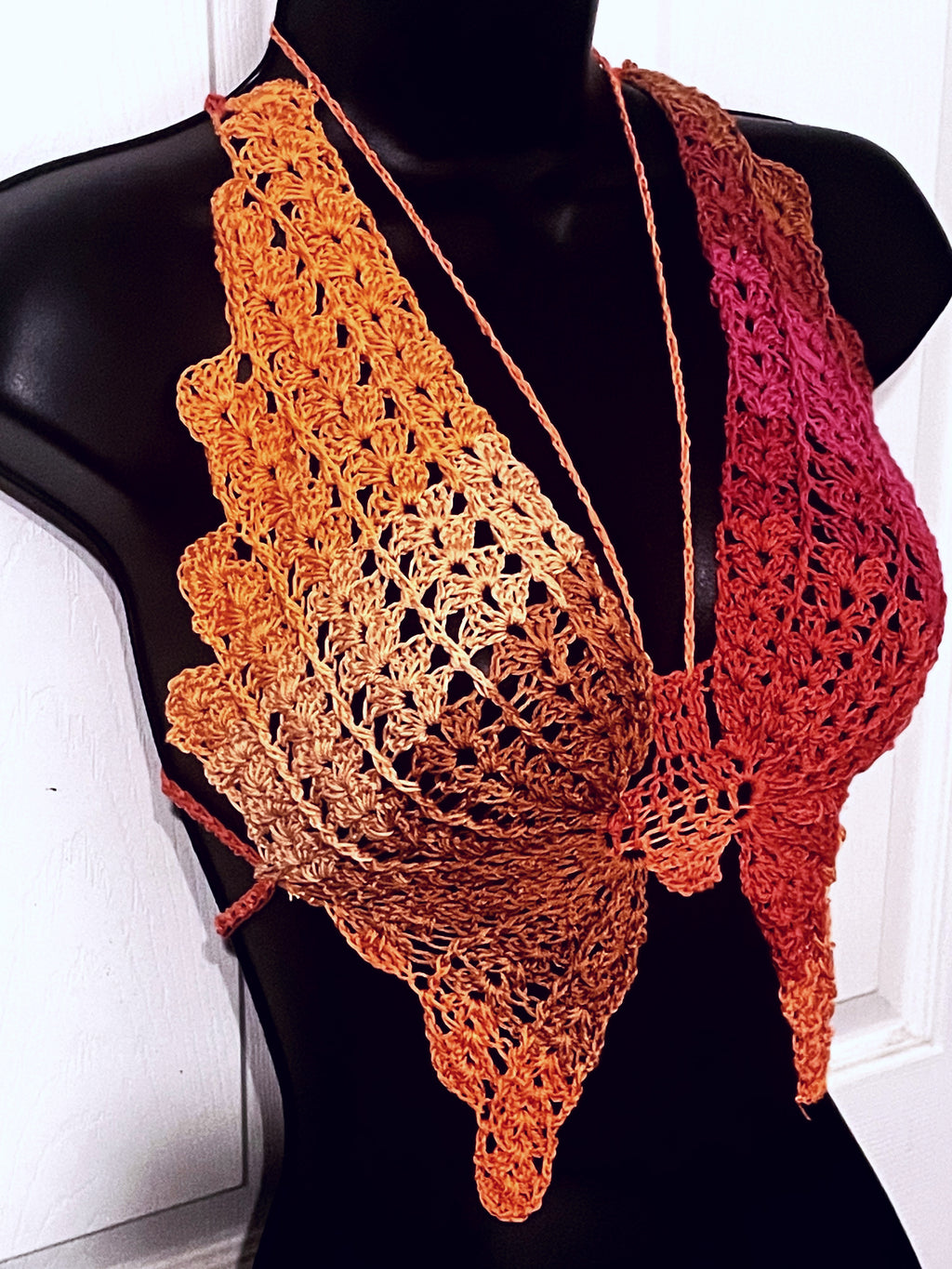 Orange/Red butterfly crochet top