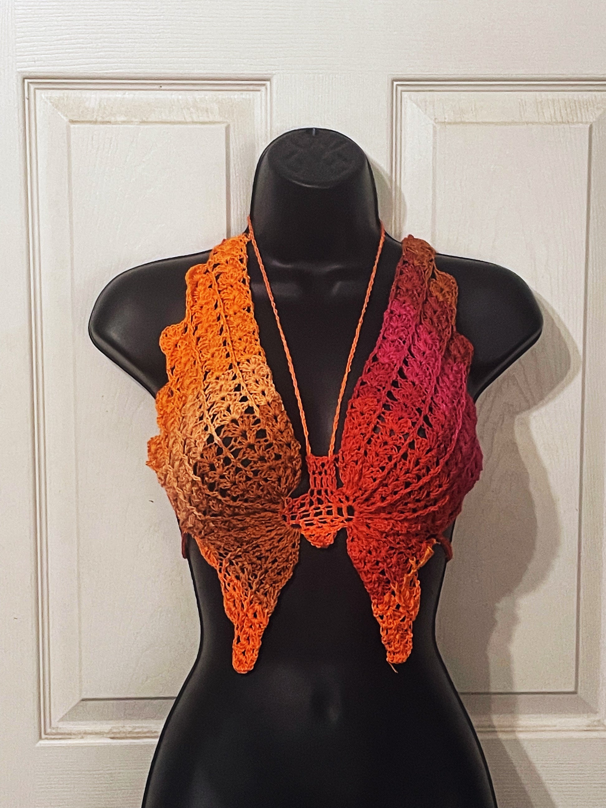 Orange/Red butterfly crochet top