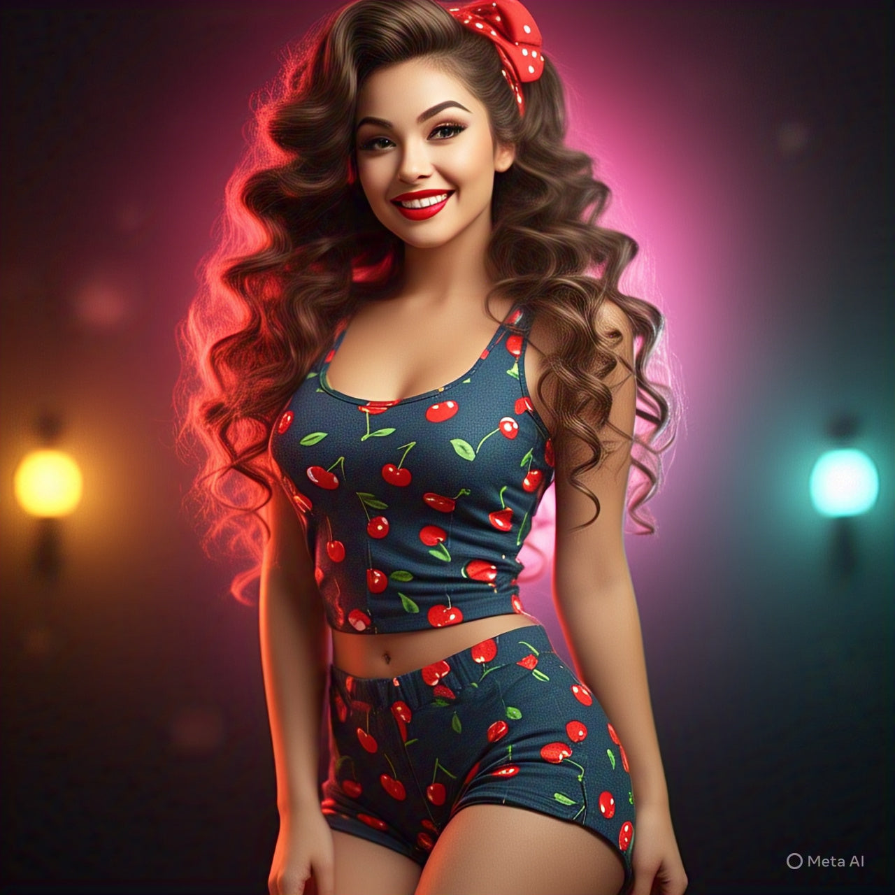 Black pajamas with cherry print