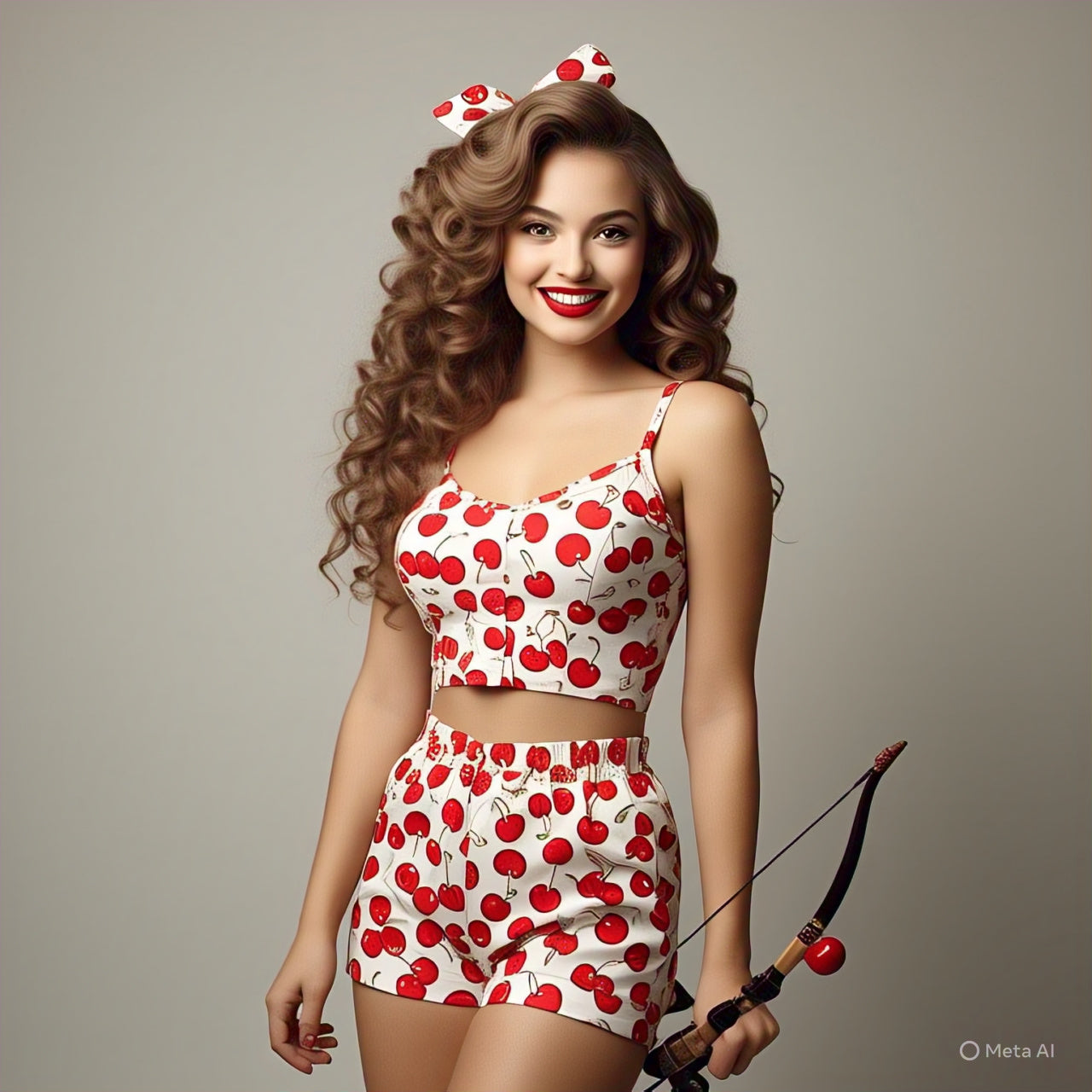 Cherry Printed tank cozy sexy pajama set with shorts